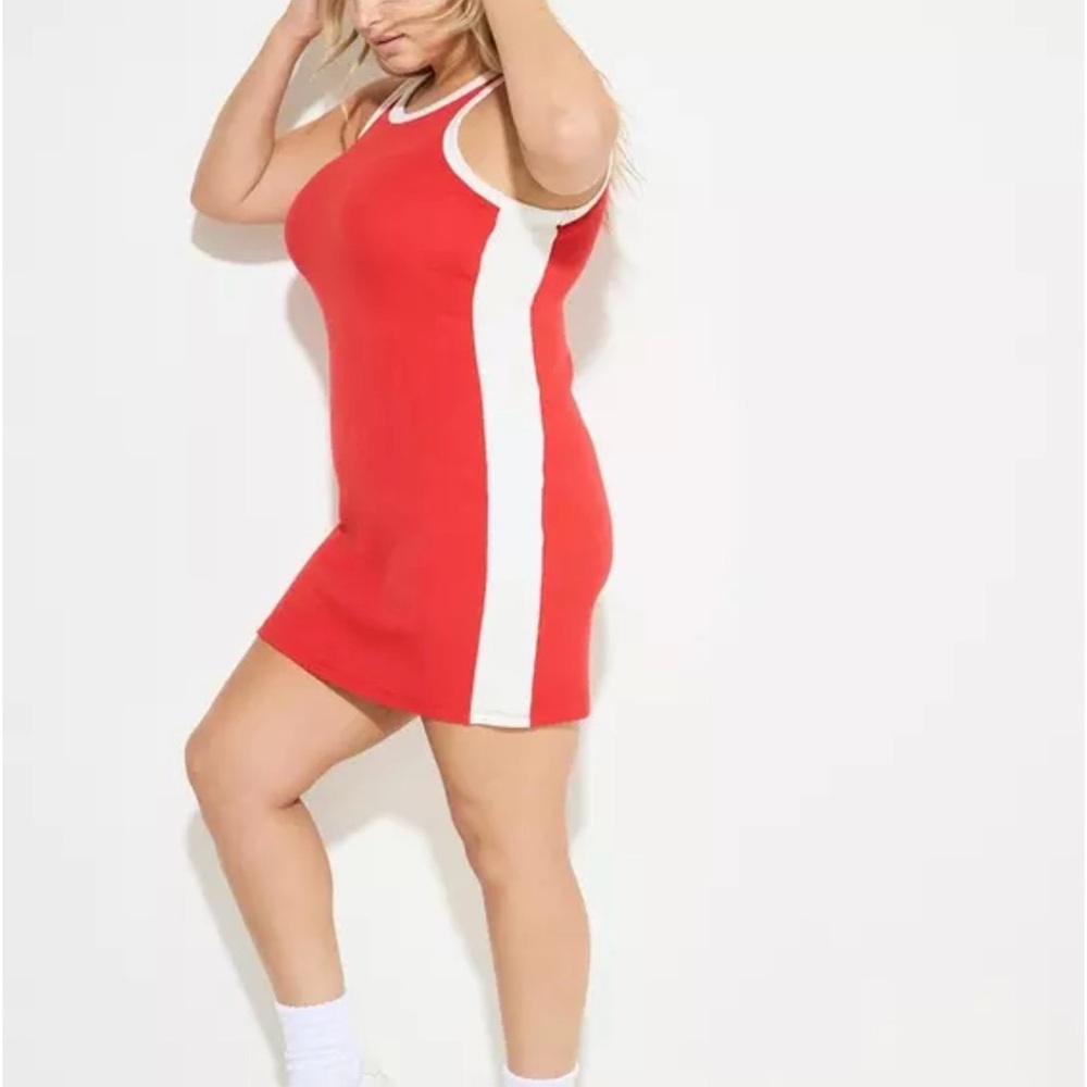 Red and White Midi Dress